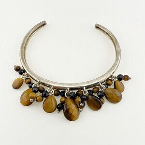 Whitney Kelly Bracelet Cuff Tigers Eye Charm Cha Cha Dangle Sterling Silver QVC